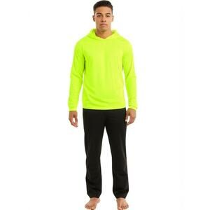 ProtectX Mens Long Sleeve Hoodie Neon Green High Visibility Sun Protection Size
